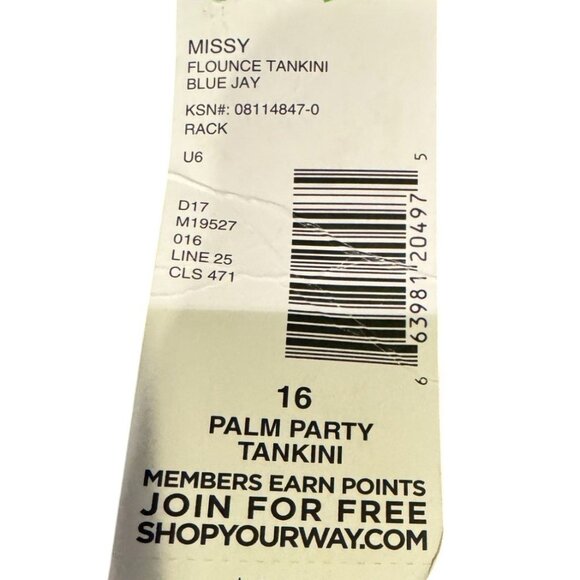 Tropical Escape Missy Flounce Tankini Blue Jay Palm Party Size 16 - Picture 9 of 12